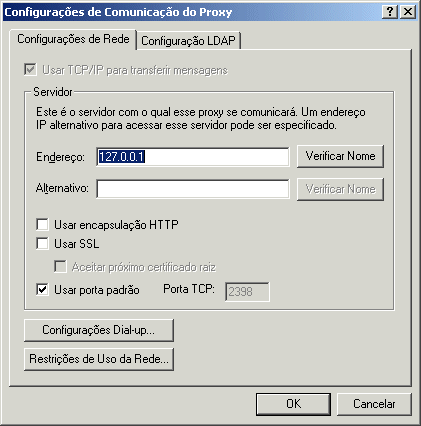 caixa de dilogo Configuraes das comunicaes do servidor de proxy