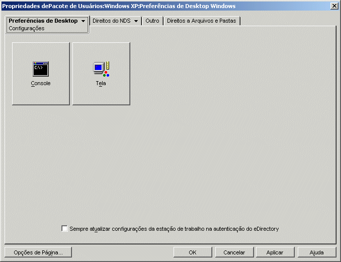 A página Configurações da política de Preferências de Desktop.