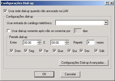 Captura de tela da caixa de dilogo Configuraes dial-up.