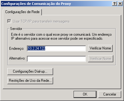 Captura de tela da caixa de dilogo de configuraes das comunicaes do cliente.