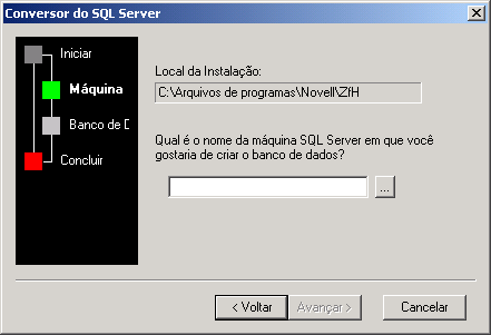 Captura de tela da janela do Conversor do SQL Server.