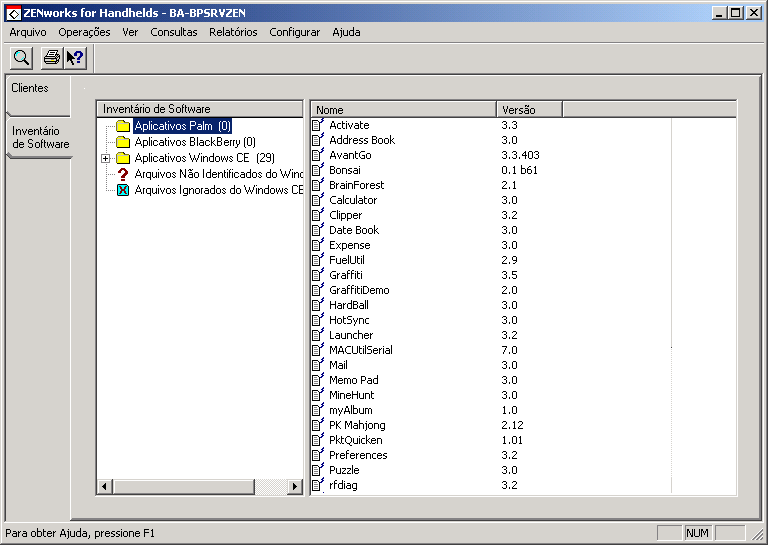 Captura de tela da pgina Inventrio de software.