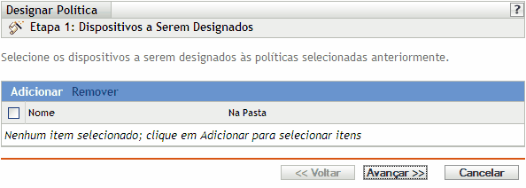 Página Designações de Políticas