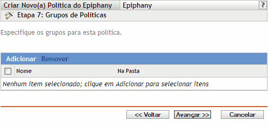 Página Designações de Políticas