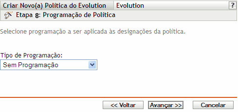 página Programação de Política