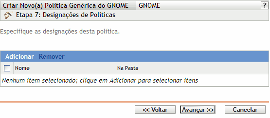 Página Designações de Políticas