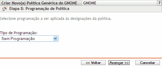 página Programação de Política