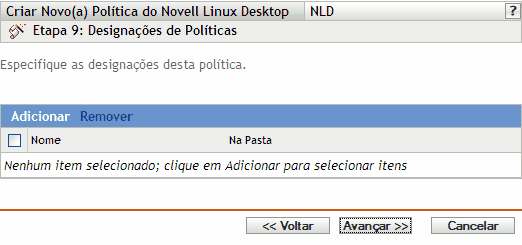 Página Designações de Políticas