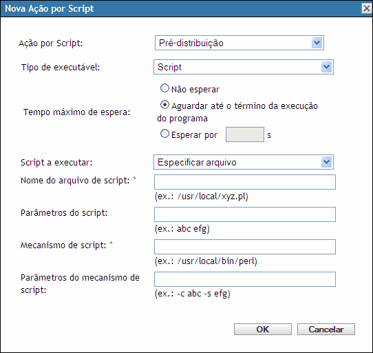 Caixa de diálogo Ações por Script