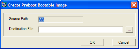 caixa de diálogo Create Preboot Bootable Image (Criar imagem de Pré-inicialização)