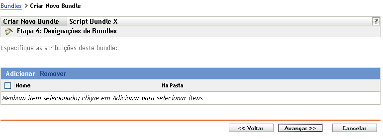 Etapa 6 para criar um novo bundle: Designações de Bundles