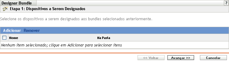 Página Designações de Bundles