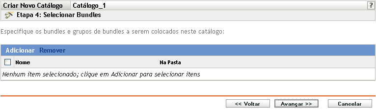 Página Selecionar Bundles