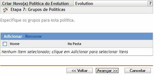 Página Designações de Políticas