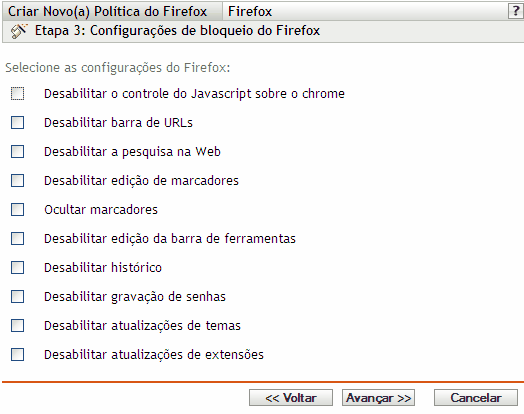 Página Configurações de bloqueio do Firefox