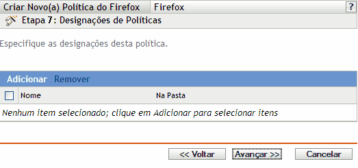 Página Designações de Políticas