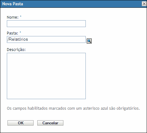 Caixa de diálogo de criação de pasta de relatórios