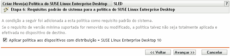 Requisitos Padrão do Sistema referentes à página Política do SUSE Linux Enterprise Desktop