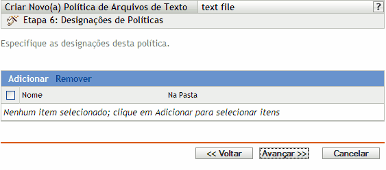 Página Designações de Políticas