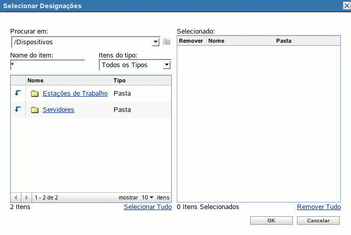 Caixa de diálogo Selecionar Designações