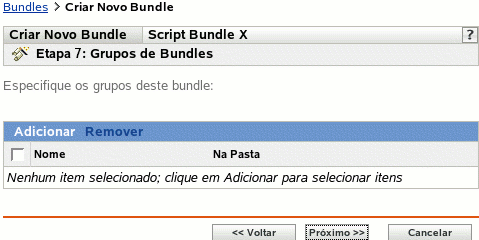 Etapa 7 para criar um novo bundle: Grupos de Bundles