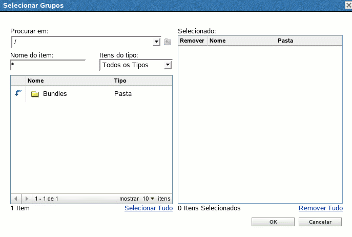 Caixa de diálogo Selecionar Grupos