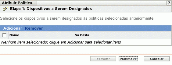 Página Designações de Políticas