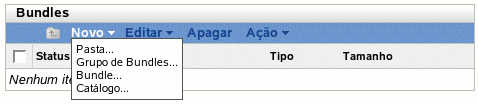 Opções do menu Novo da guia Bundles