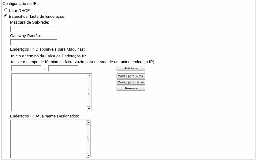 Seção Configuração IP da seção Configurações de Dispositivos Não-registrados