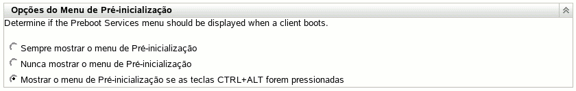 Seção Opções do Menu de Pré-inicialização