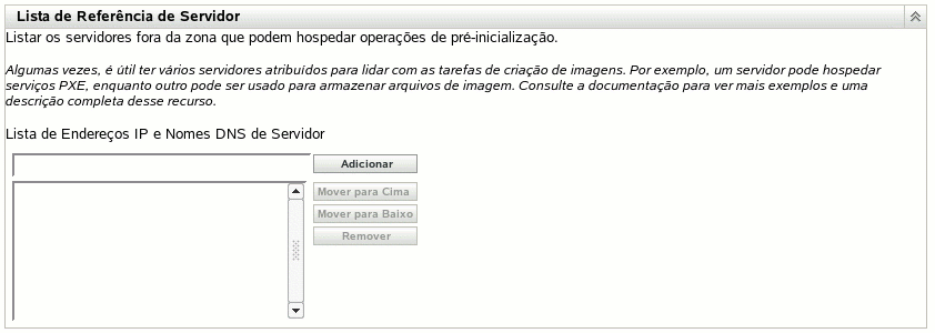 Seção Lista de Referência de Servidor