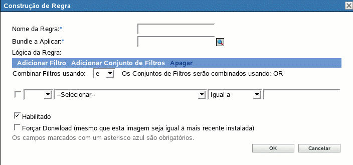 Caixa de diálogo Construção de Regra