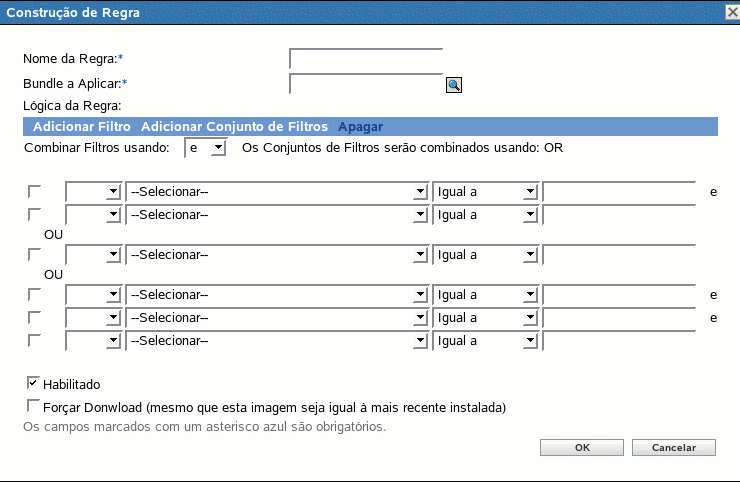 Caixa de diálogo Construção de Regra com campos expandidos