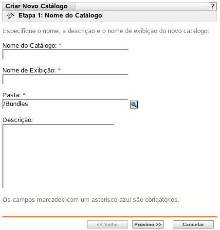 Etapa 1: Página Nome do Catálogo