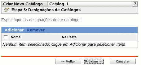 Página Designações de Catálogos