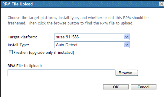 Caixa de diálogo Upload de Arquivo RPM