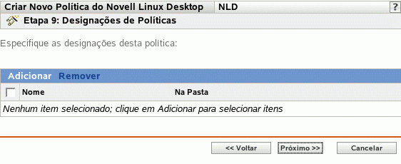 Página Designações de Políticas