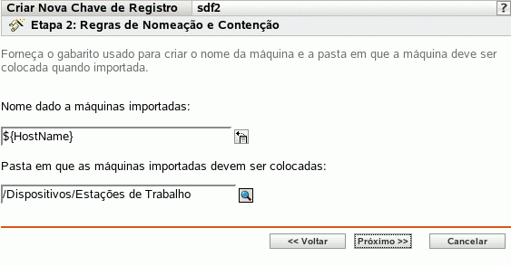 Página Regras de Nomeação e Contenção