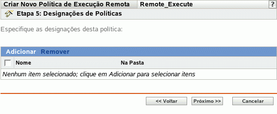 Página Designações de Políticas
