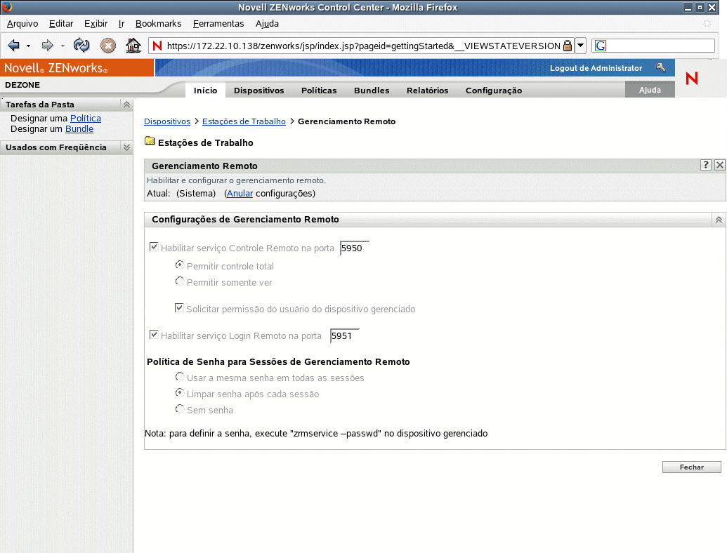 Página Gerenciamento Remoto