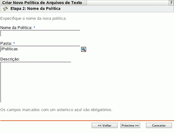 Página Nome da Política