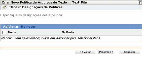 Página Designações de Políticas