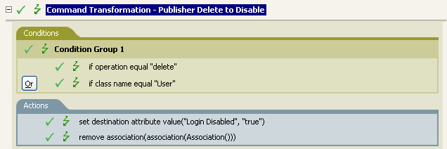 Policy to transform a delete to a disable