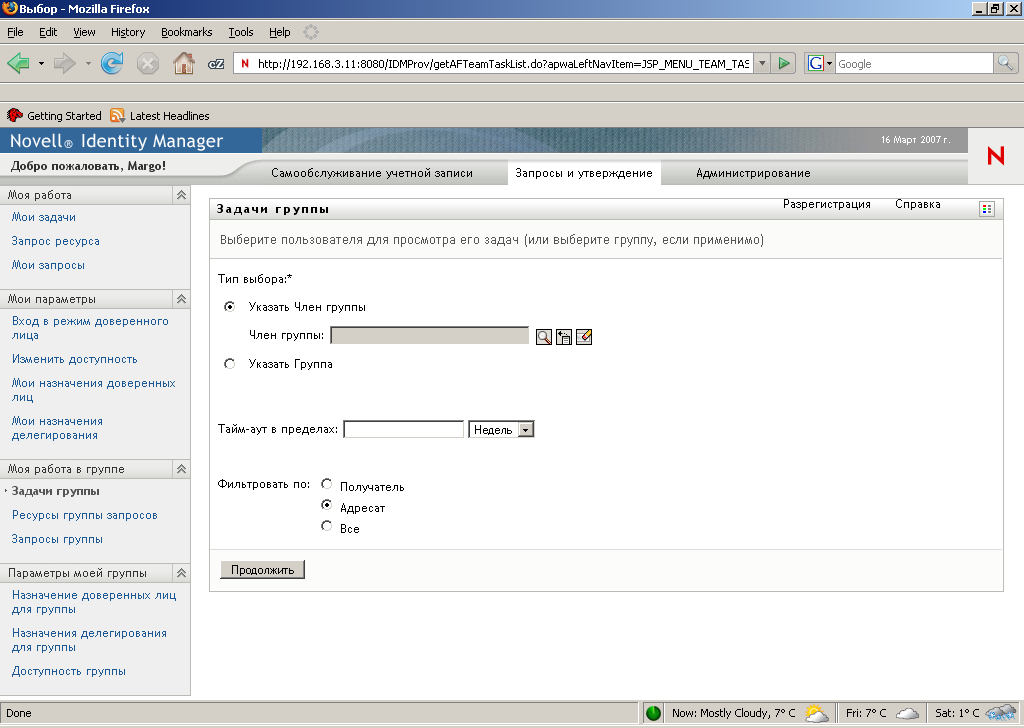 Страница "Задачи группы" 