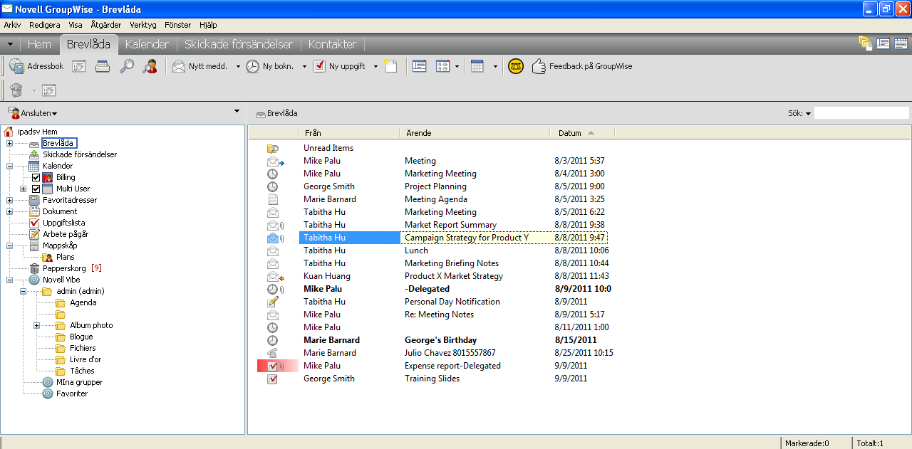 Släppa ett GroupWise-meddelande i en Vibe-mapp
