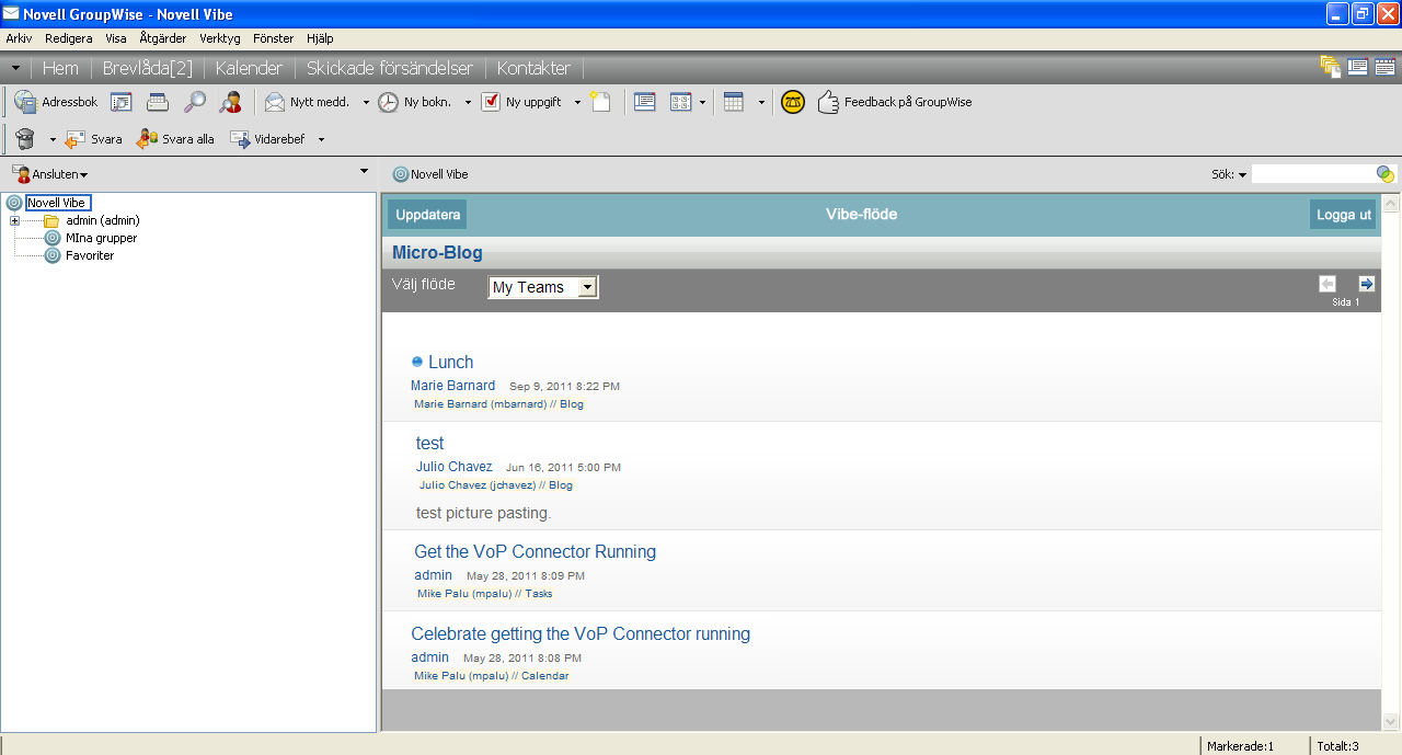 Visa en Vibe-feed i GroupWise