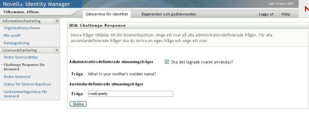 Sidan Challenge Response för lösenord