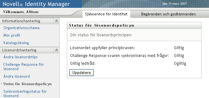 Sidan Status för lösenordspolicy