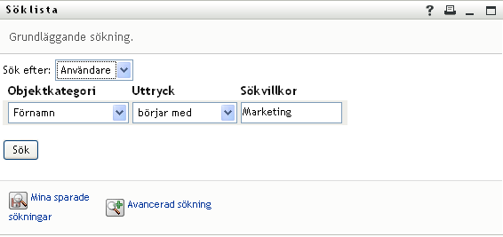Ange ett sökvillkor på sidan Söklista