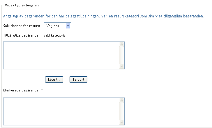 Rutan Val av typ av begäran 
